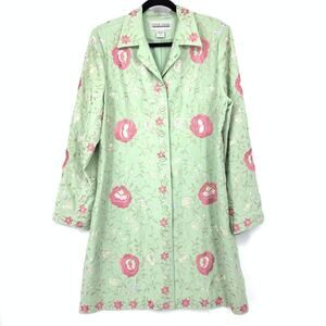 VTG Sophie Chang Studio Silk Jacket Womens Size L Green Pink Embroidered Floral